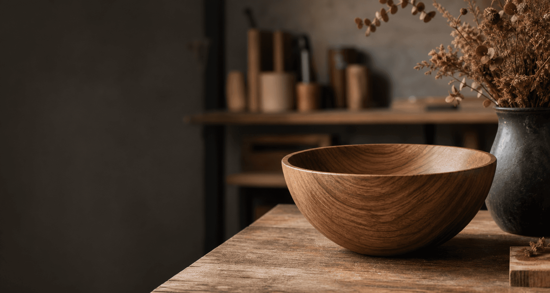 Bol artisanal en noyer dans un atelier